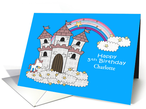 5th Birthday Custom Name with a Castle and Unicorn... (1399736)