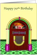 70th Birthday, age specific, colorful jukebox on yellow and green card
