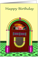 Birthday, general, colorful jukebox on yellow and green, square card