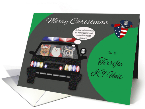 Christmas to New K-9 Unit, general, raccoon with german shepherd card