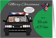 Christmas to New K-9 Unit, general, raccoon with german shepherd card