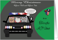 Christmas to K-9 Unit custom name, raccoon with german shepherd card
