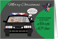 Christmas to Daughter and K-9 Partner, raccoon with german shepherd card