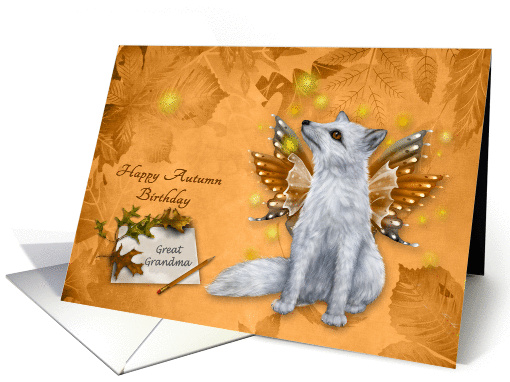 Birthday in Autumn/Fall to Great Grandma, beautiful mystical fox card