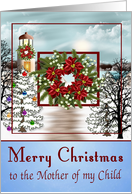 Christmas to Mother of My Child, snowy lighthouse scene with a wreath card