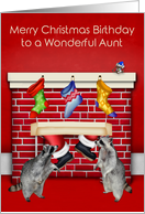 Birthday on Christmas to Aunt, raccoons with Santa Claus on red card