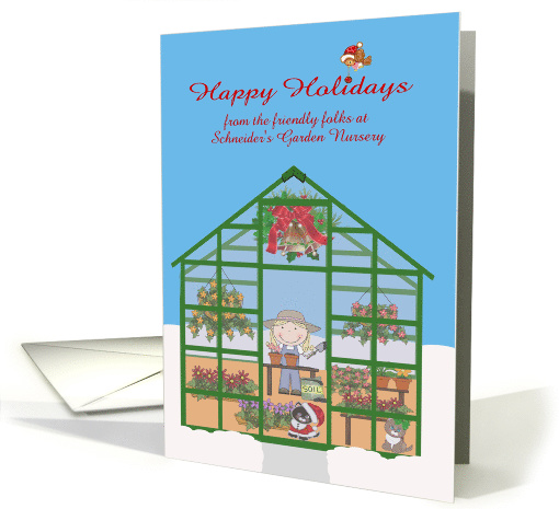 Happy Holidays, business custom name, nursery, garden center card