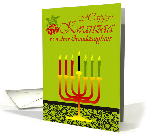 Kwanzaa to Granddaughter, Kinara with seven candles on flowers card