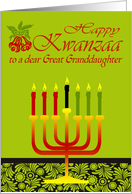 Kwanzaa to Great Granddaughter, Kinara with seven candles on flowers card