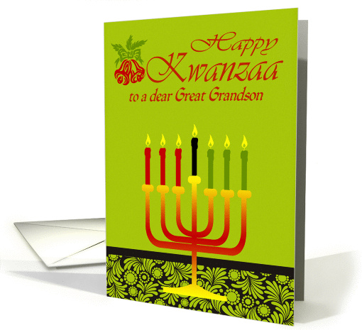Kwanzaa to Great Grandson, Kinara with seven candles on flowers card