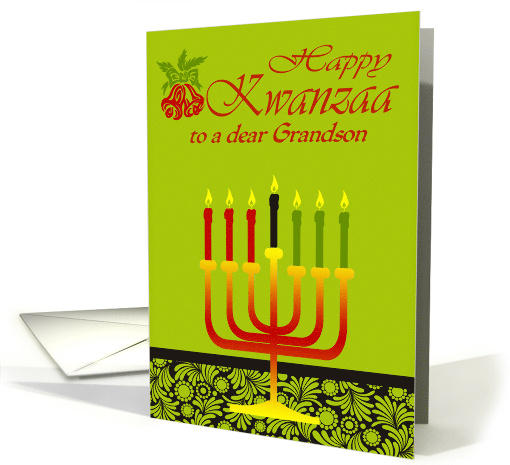 Kwanzaa to Grandson with a Seven Candle Kinara and Flowers card