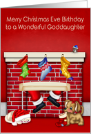 Birthday on Christmas Eve to Goddaughter, animals with Santa Claus card