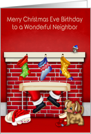 Birthday on Christmas Eve to Neighbor, animals with Santa Claus card