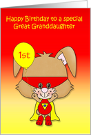 Birthday to Great Granddaughter, custom age, super bunny with mask card