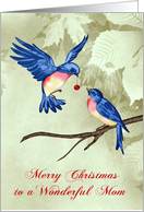 Christmas to Mom Card with Beautiful Blue Birds One has an Ornament card