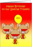 Birthday to Our Triplets Custom Age with a Super Bunny with a Mask card