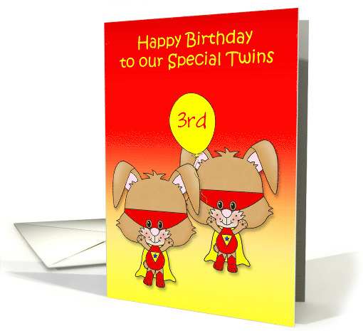 Birthday to Our Twins Custom Age Card with a Super Bunny... (1409238)