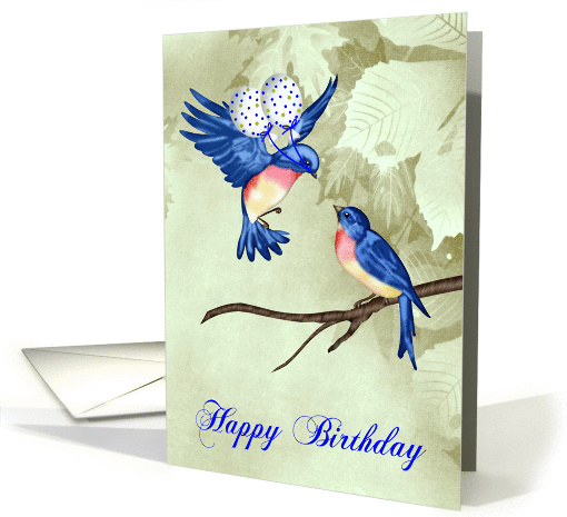 Birthday, general, two beautiful blue birds with polka... (1409526)