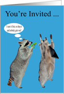 Invitations, Black Friday Shopping Party, Raccoon holding a water gun card