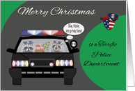 Christmas to Police Department, general, raccoons in a police car card