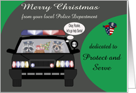 Christmas from Police Department, custom name, raccoons in police car card