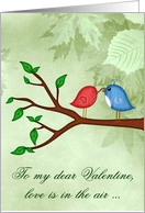 Valentine’s Day to Valentine, two cute birds in love sharing a worm card