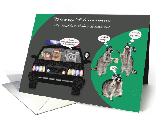Christmas to Police Department Custom Name with Raccoons and K-9 card