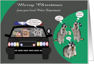 Christmas from Police Department, custom name, adorable raccoons, K-9 card