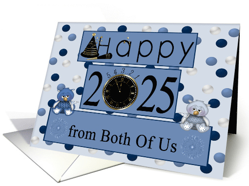 New Year's from Both Of Us 2025 Card with Owls on Blue Polka Dots card
