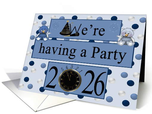 Invitation to New Year's Party 2026 with Owls on a Blue... (1413340)