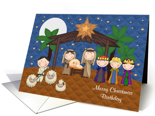 Birthday on Christmas, general, Nativity Scene with Baby Jesus card