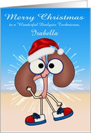 Christmas to Dialysis Technician, custom name, kidney in stocking cap card