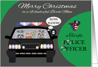 Christmas to Birth mom, adorable raccoons in a police car, badge card