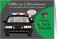 Christmas to Double Cousin, adorable raccoons in a police car, Badge card