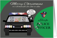 Christmas to Ex Son-in-Law, adorable raccoons in a police car, badge card