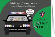 Christmas to Godson, adorable raccoons in a police car with a badge card