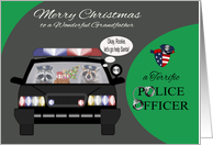 Christmas to Grandfather, adorable raccoons in a police car, badge card