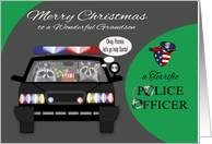 Christmas to Grandson Police Officer, adorable raccoons in police car card