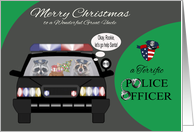 Christmas to Great Uncle, adorable raccoons in a police car, badge card