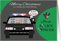 Christmas to Half Brother, adorable raccoons in a police car, badge card