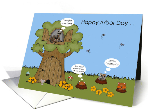 Arbor Day a Plant Trees Theme with Raccoons and other Wildlife card