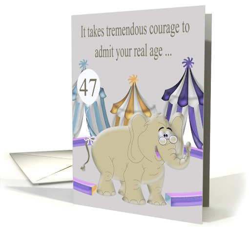 47th Birthday, age humor, general, Cute elephant with eye glasses card