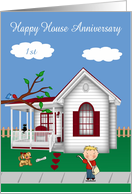 House Anniversary Custom Year with a House and a Paper Boy card