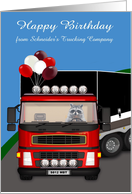 Bithday to Truck Driver Custom Business Name with a Raccoon in a Semi card