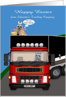Easter to Truck Driver, business custom name, raccoon driving a semi card