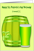 Birthday on St. Patrick’s Day Custom Name with a Mini Keg and Glass card