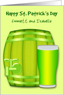 St. Patrick’s Day Custom Name with a Beer Mini Keg and a Glass card