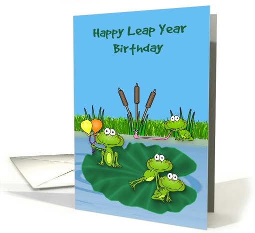 Leap Year Birthday, general, frogs having fun on a lily... (1423180)