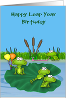 Leap Year Birthday, general, frogs having fun on a lily pad, balloons card