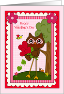 Valentine’s Day, general, cute owl with hearts in frame with flowers card